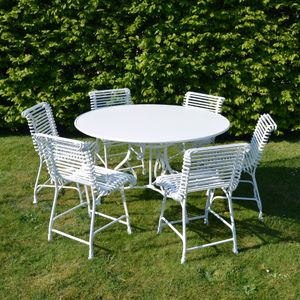 The Medium Circular Garden Dining Table with Six Ladderback Garden Chairs