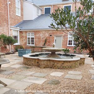 Filler: The Large Low Single Tier Fountain and Square Copper Planter with Rolled Edge