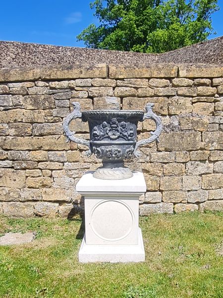 A large pair of lead urns (4 pairs available)