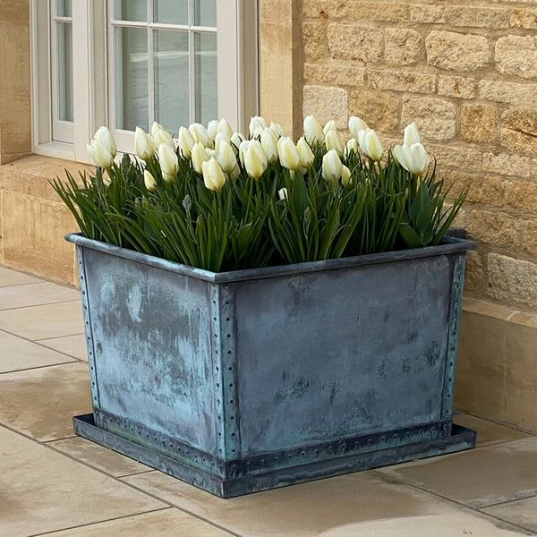 The Square Copper Garden Planter - Large - Rolled Edge