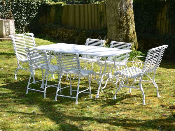 The Small Rectangular Garden Dining Table with Four Ladderback Garden Chairs and Two Ladderback Carver Garden Chairs