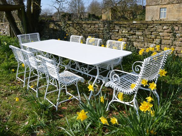 The Large Rectangular Garden Dining Table with Six Ladderback Garden Chairs and Two Ladderback Carver Garden Chairs