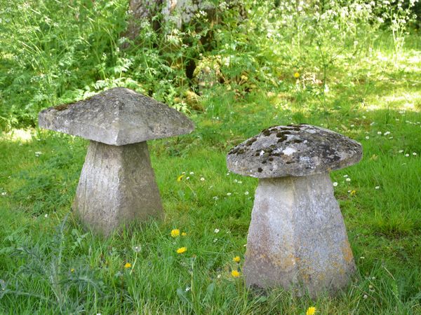 A pair of 18th century stone staddlestones