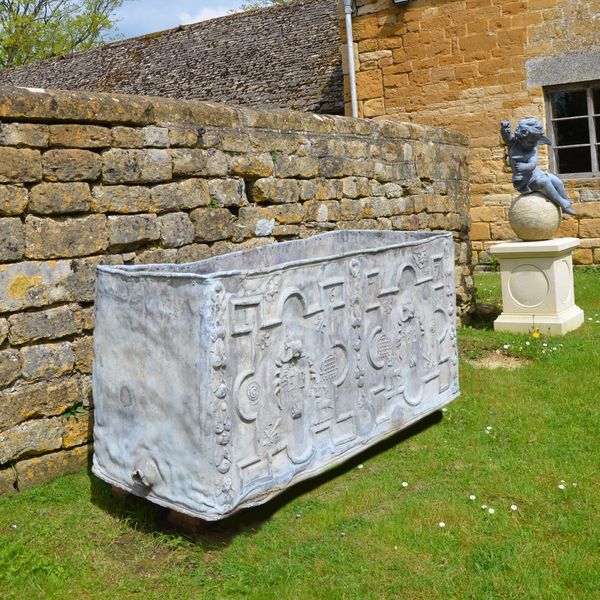 A large 17th century lead cistern dated 1677 from the reign of James II