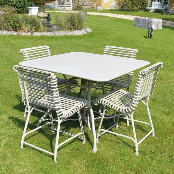 The Small Square Garden Dining Table with Four Ladderback Garden Chairs