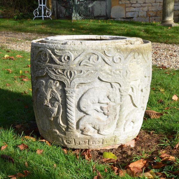 An Italian Byzantine type carved Istrian stone cistern 