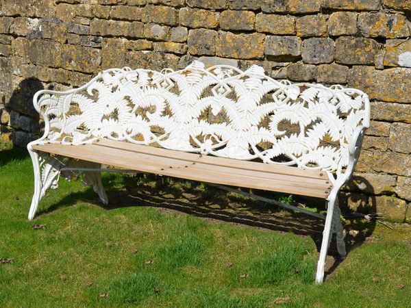 A large Coalbrookdale Fern and Blackberry pattern cast iron seat