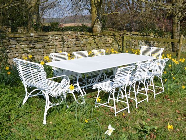 The Large Rectangular Garden Dining Table with Six Ladderback Garden Chairs and Two Ladderback Carver Garden Chairs