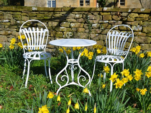 The Small Circular Garden Table with Two Sprung Garden Chairs