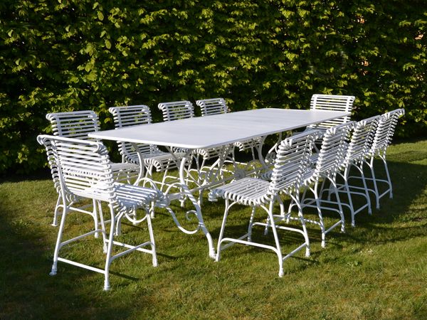 The Large Rectangular Garden Dining Table with Ten Ladderback Garden Chairs