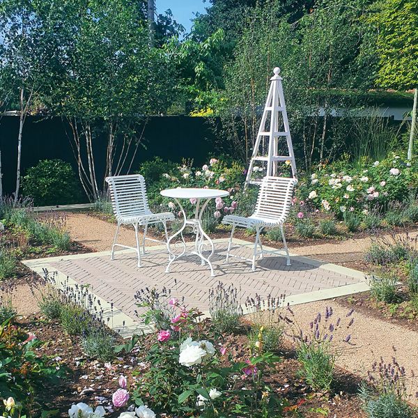 The Small Circular Garden Table with Two Ladderback Garden Chairs