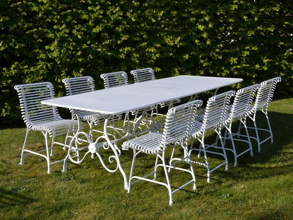The Large Rectangular Garden Dining Table with Eight Ladderback Garden Chairs