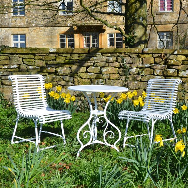 The Small Circular Garden Table with Two Ladderback Garden Chairs