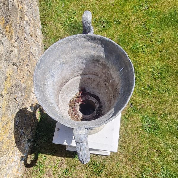 A large pair of lead urns (4 pairs available)