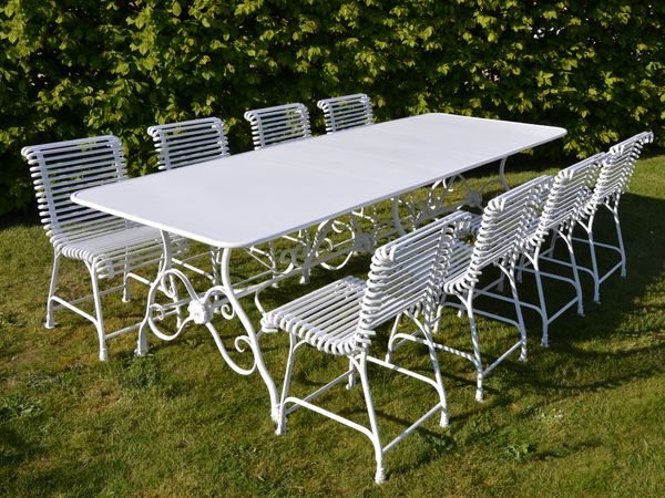 The Large Rectangular Garden Dining Table with Eight Ladderback Garden Chairs