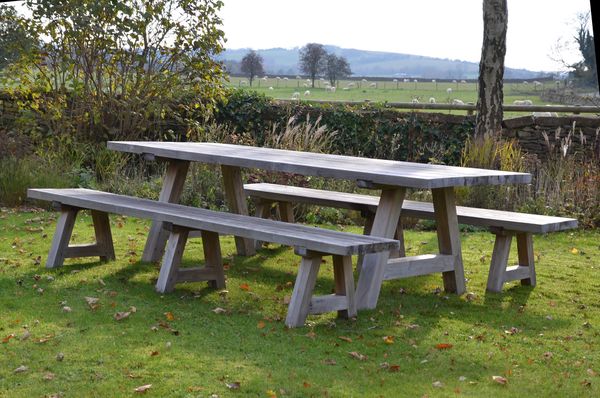 The Farmhouse Garden Dining Table and Benches Set 