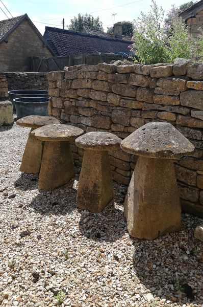 A group of four Cotswold stone staddlestones
