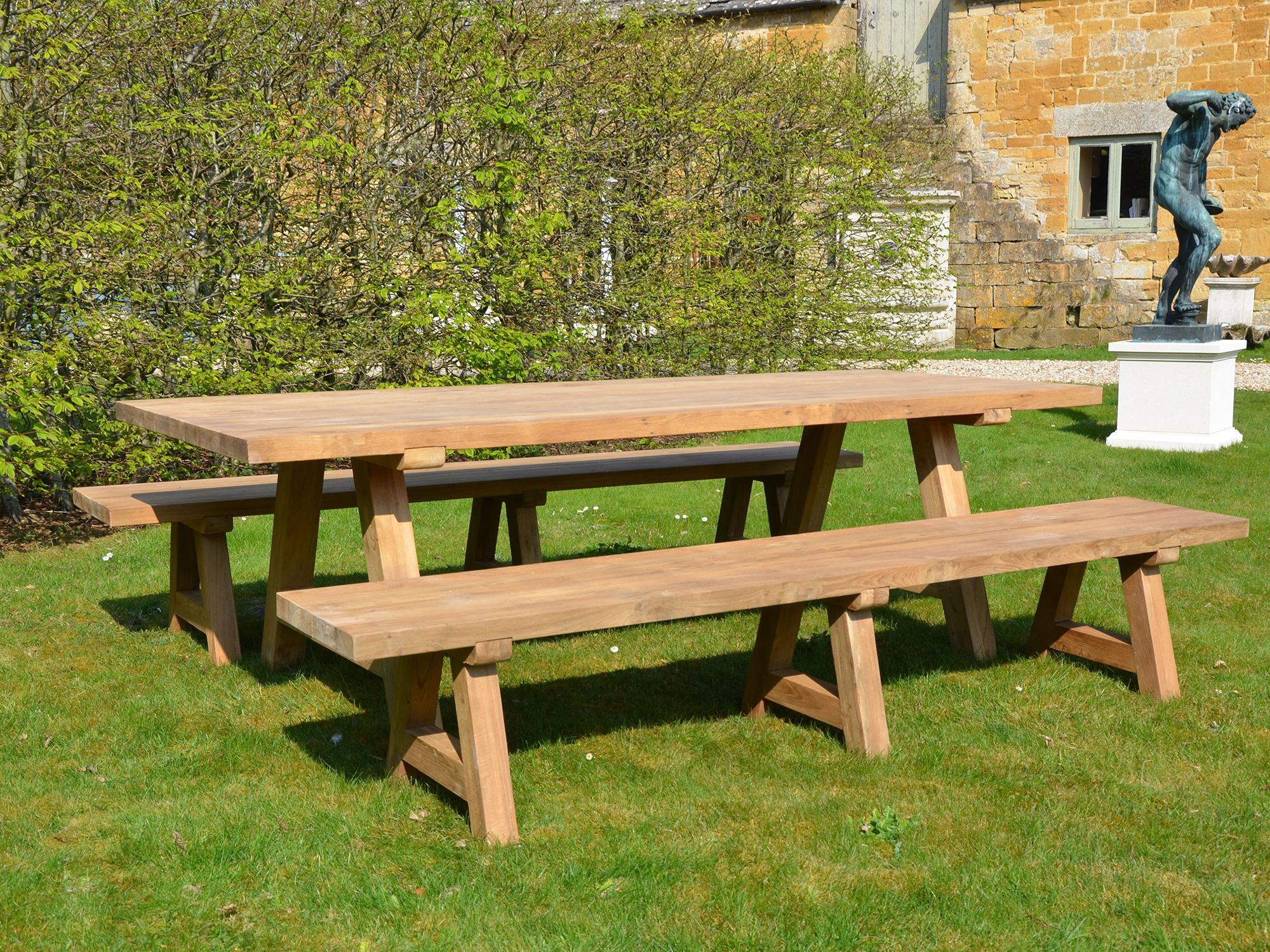 The Wooden Garden Table and Benches Set 