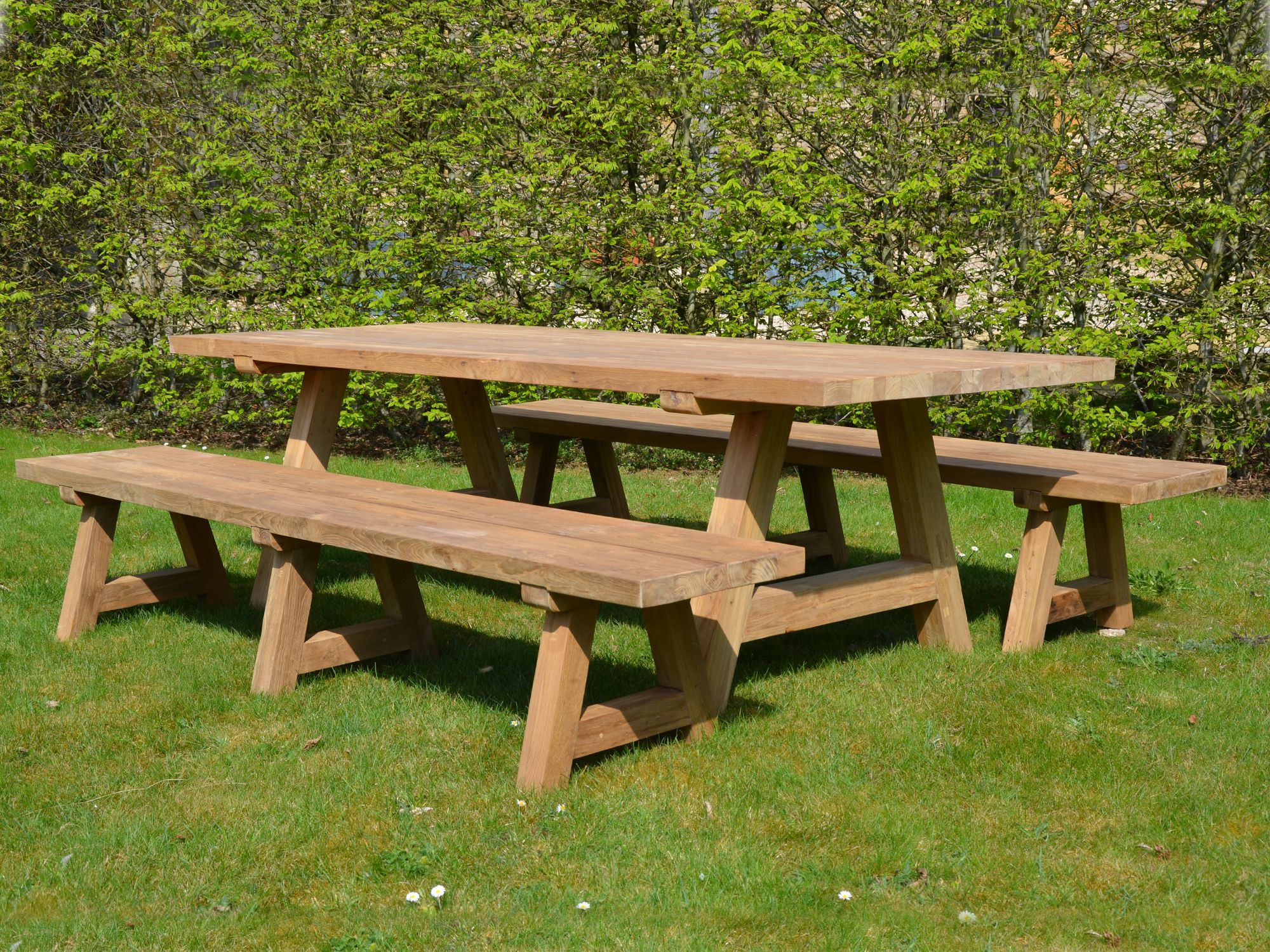 The Wooden Garden Table and Benches Set - ARCHITECTURAL HERITAGE