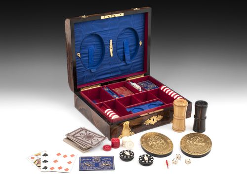 Antique Feathered Walnut Games Box