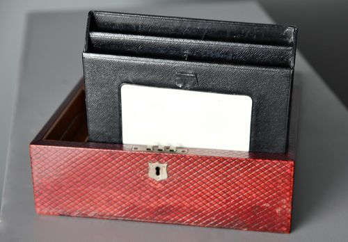 Antique Red Tooled Leather Writing Box