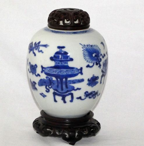 Kangxi - Chinese - 18th Century Blue and White Ovoid Porcelain Jar