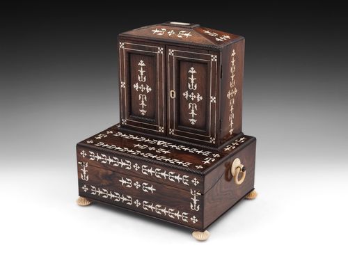Antique Rosewood Piano Sewing Jewellery Table Cabinet