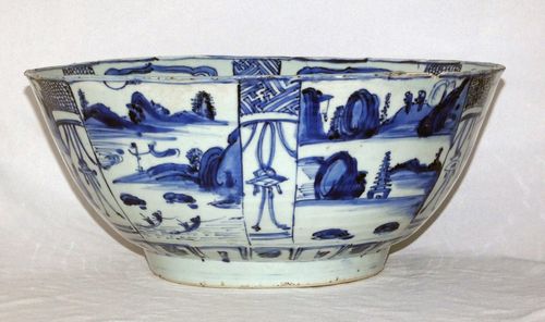 Ming Kraak Blue and White Porcelain Punch Bowl