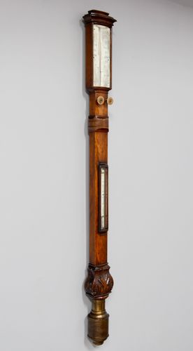 Antique Bow Front Oak Stick Barometer