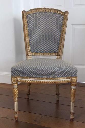6 Antique Gilt and Upholstered Dining Chairs