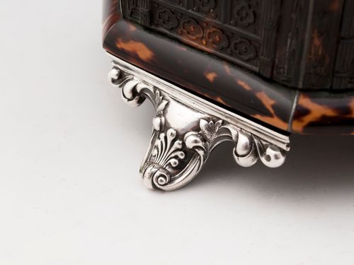 Pressed Tortoiseshell and silver Tea Caddy