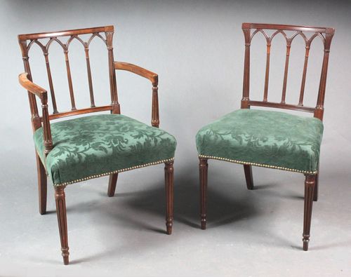 Set of 8 Georgian Mahogany Gothic Design Dining Chairs