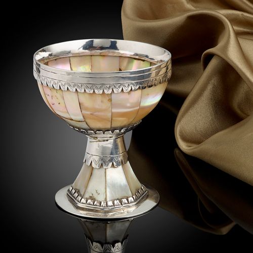 An extremely rare Gujarat mother of pearl Goblet with English silver mounts