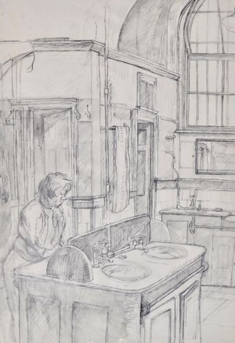Carolyn Sergeant - The Washroom - pencil drawing