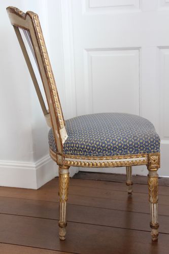 6 Antique Gilt and Upholstered Dining Chairs