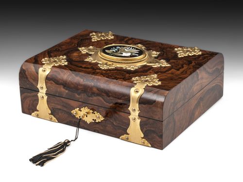 Antique Feathered Walnut Games Box