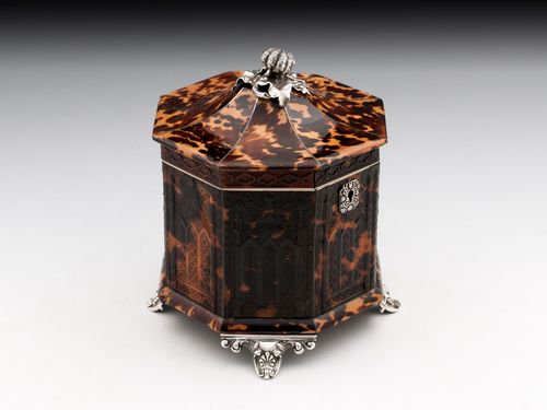 Pressed Tortoiseshell and silver Tea Caddy