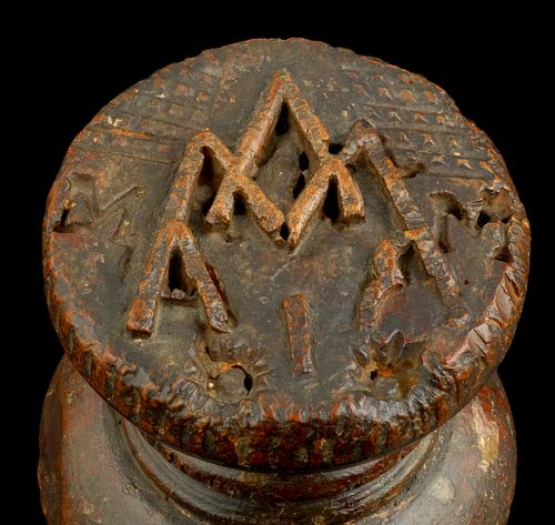 A 17th Century Rare Double Sided Cedarwood Hand Held Stamp