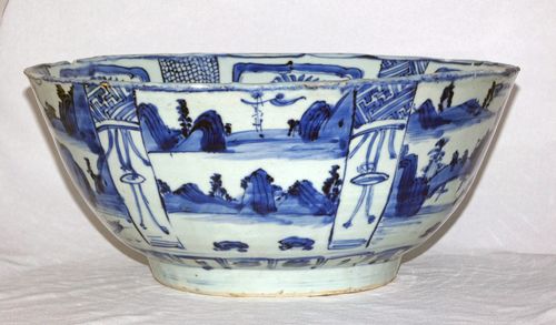 Ming Kraak Blue and White Porcelain Punch Bowl