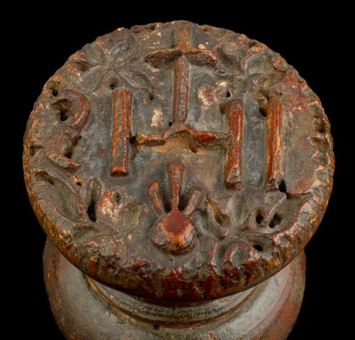 A 17th Century Rare Double Sided Cedarwood Hand Held Stamp