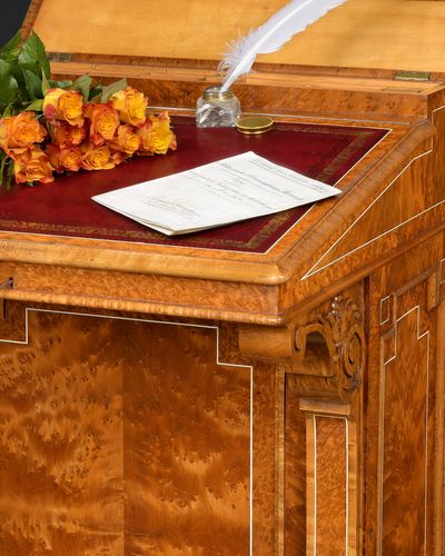 Mid 19th. Century Inlaid Amboyna Davenport by J & T Scott of Edinburgh