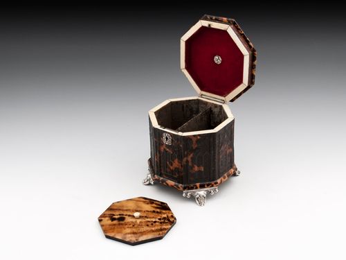Pressed Tortoiseshell and silver Tea Caddy