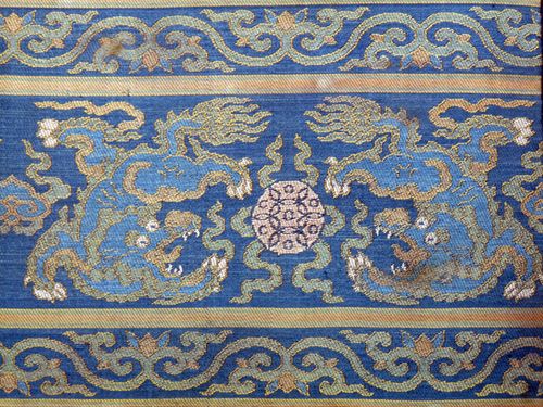 Chinese 17th Century Blue Brocade Panel