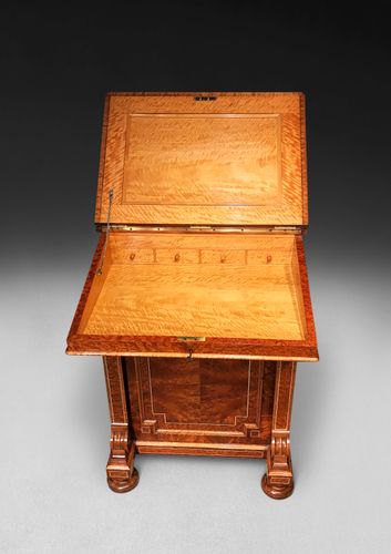 Mid 19th. Century Inlaid Amboyna Davenport by J & T Scott of Edinburgh