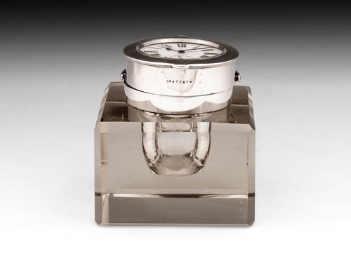 Glass Clock Inkwell