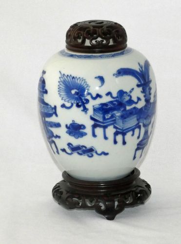 Kangxi - Chinese - 18th Century Blue and White Ovoid Porcelain Jar