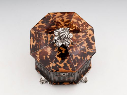 Pressed Tortoiseshell and silver Tea Caddy