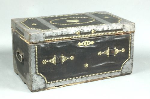 Antique pair of leather trunks
