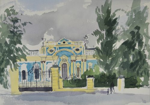 Barbara Dorf - Blue Baroque Building - watercolour