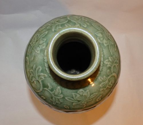 Ming carved Celadon Meiping vase